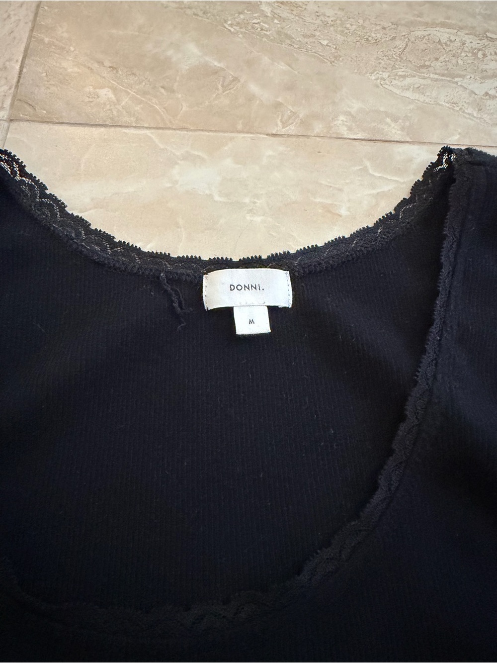 DONNI. Black Ribbed Lace-Trim Tank Top - Picture 2 of 4
